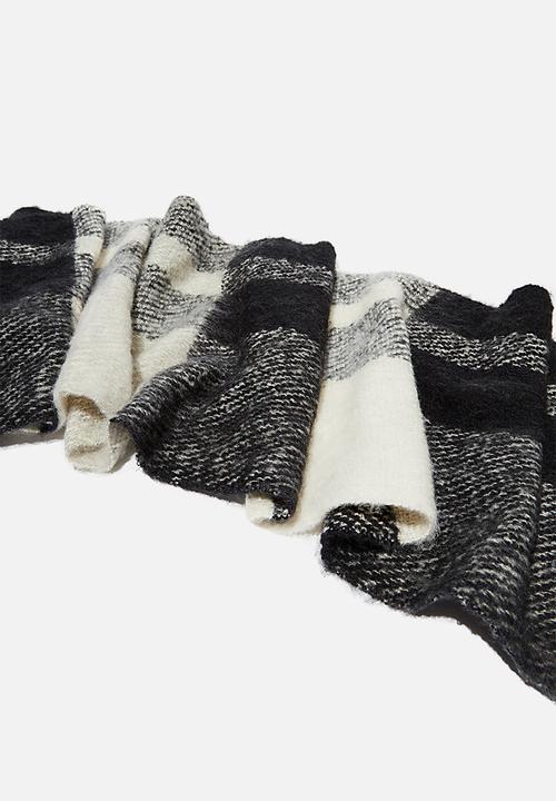 Rubi - Pippa brushed tassel scarf - black & white 