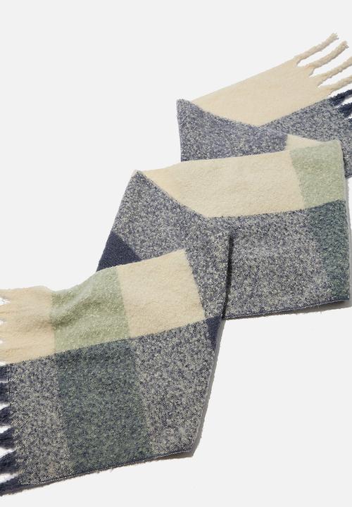 Rubi - Pippa brushed tassel scarf - navy & cream 