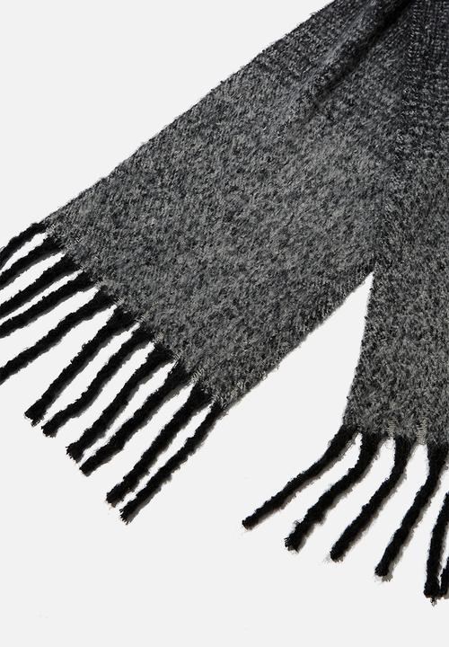 Rubi - Pippa brushed tassel scarf - black & grey 