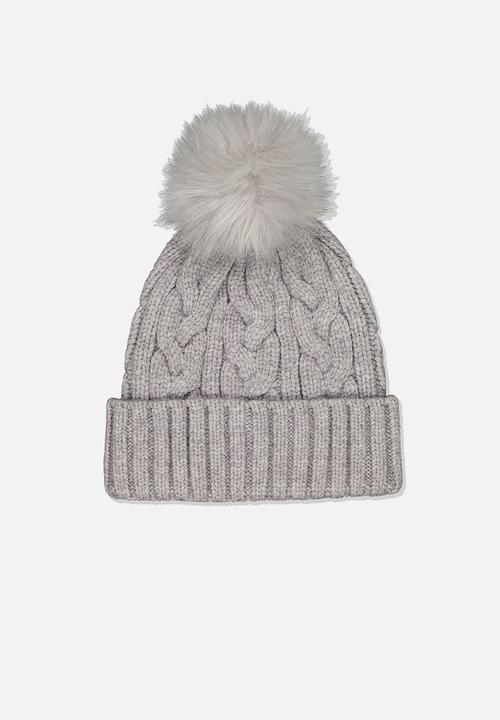 grey pom pom beanie hat