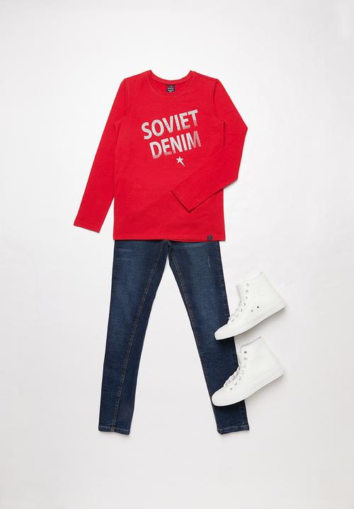 SOVIET - Blake long sleeve logo tee - red