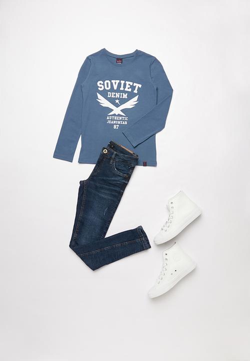 SOVIET - Boone long sleeve logo tee - blue
