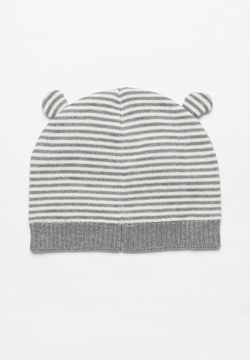 Pop Candy - Bear striped beanie - grey & white
