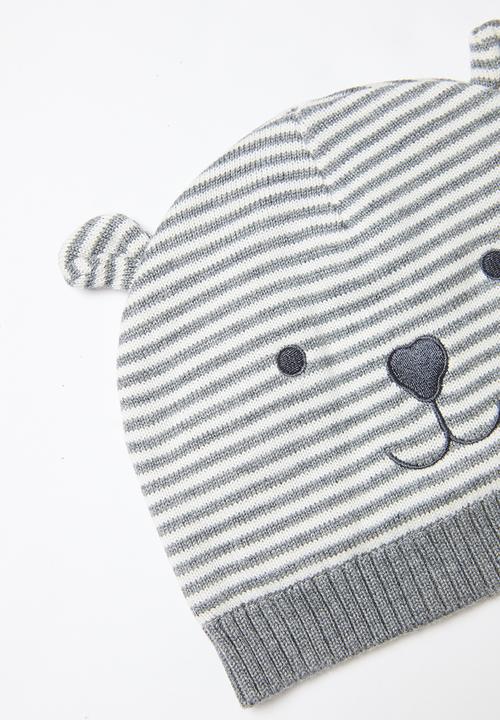 Pop Candy - Bear striped beanie - grey & white