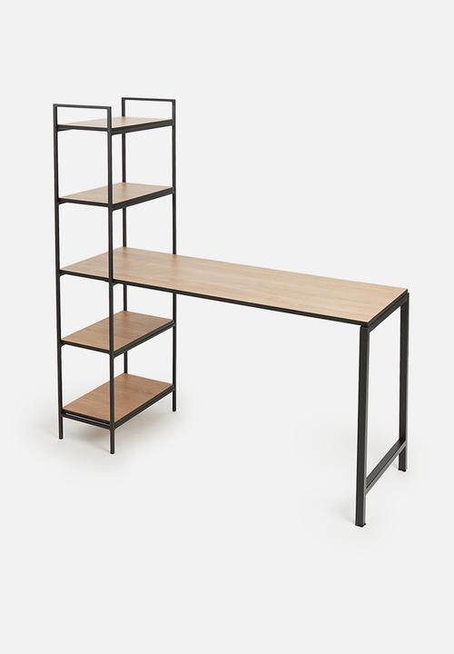 Sixth Floor - Hudson desk and shelf unit - black&natural