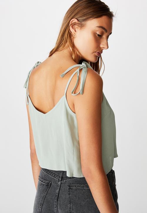 Cotton On - Astrid cropped tie strap V-neck cami - green 