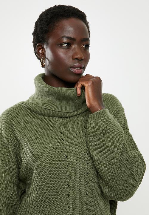 edit - Slouchy cowl neck jumper - khaki