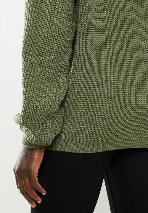 edit - Slouchy cowl neck jumper - khaki