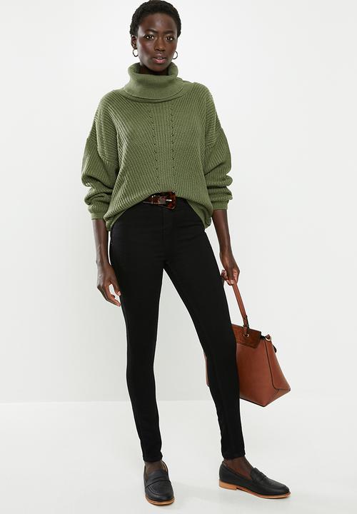 edit - Slouchy cowl neck jumper - khaki
