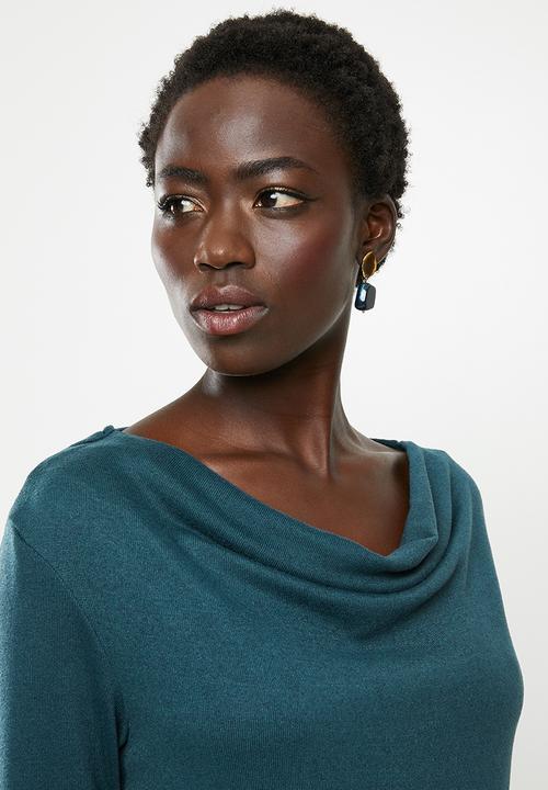 edit - Cowl neck cut & sew top - teal