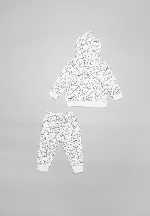 UP Baby - Baby girls heart jacket & pants set - white & black 