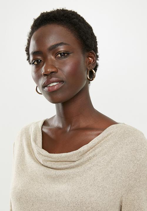 edit - Cowl neck cut & sew top - oatmeal 