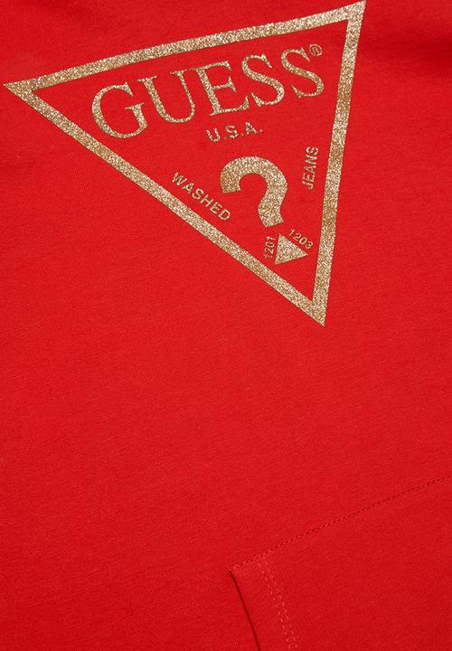 GUESS - Long sleeve longer length hoodie - red
