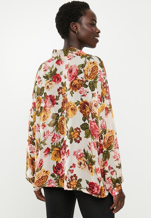 edit - Longsleeve chiffon kitty bow blouse - multi