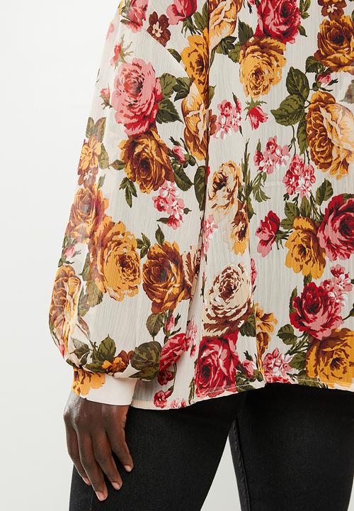 edit - Longsleeve chiffon kitty bow blouse - multi