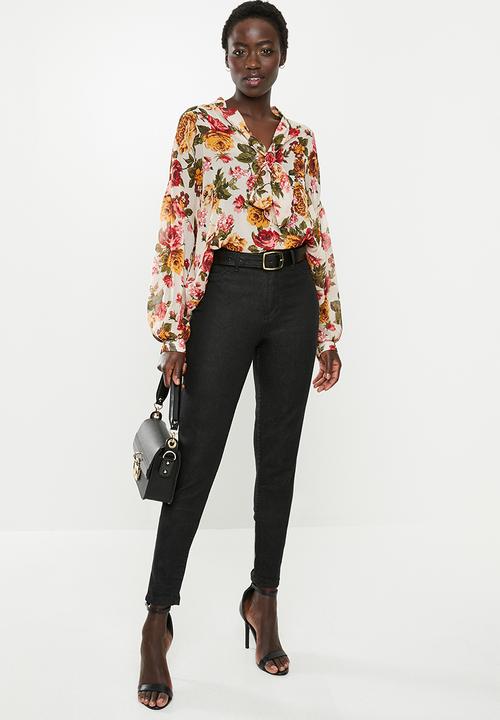 edit - Longsleeve chiffon kitty bow blouse - multi