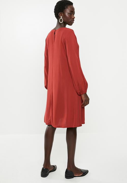 edit - Long sleeve shift dress - rust