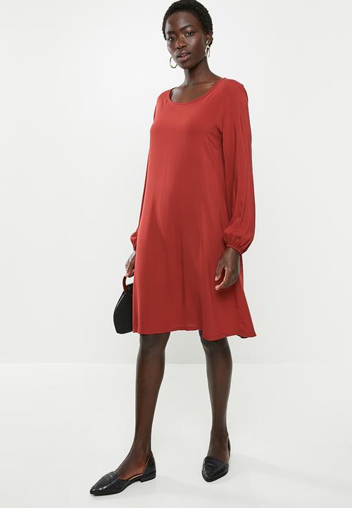 edit - Long sleeve shift dress - rust