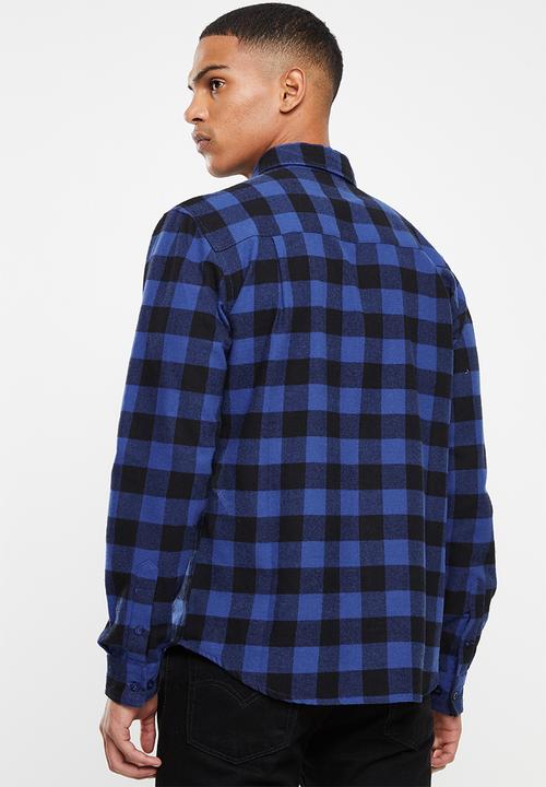 JEEP - Check regular fit long sleeve shirt - black & blue