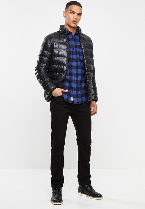JEEP - Check regular fit long sleeve shirt - black & blue