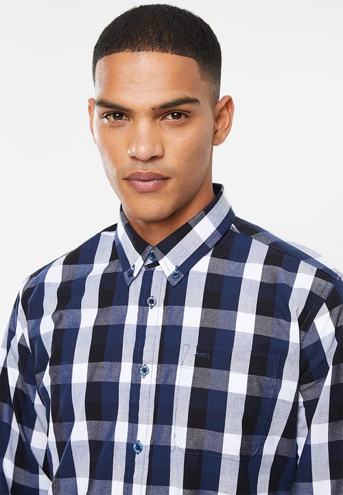 JEEP - Check regular fit shirt - navy & black