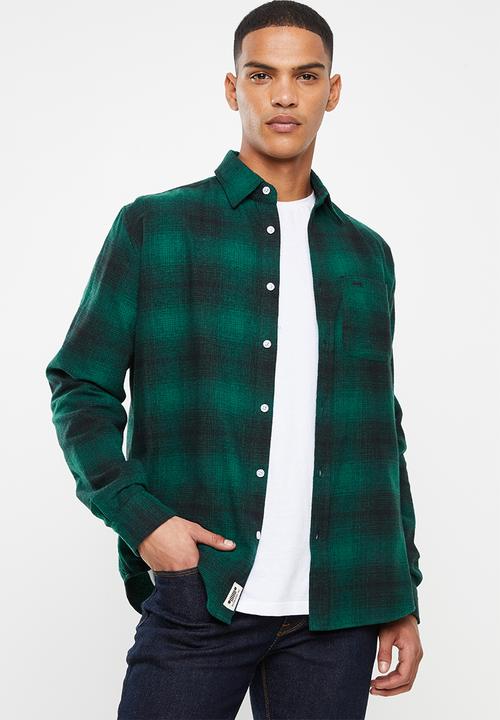 JEEP - Broad check long sleeve shirt - green & black
