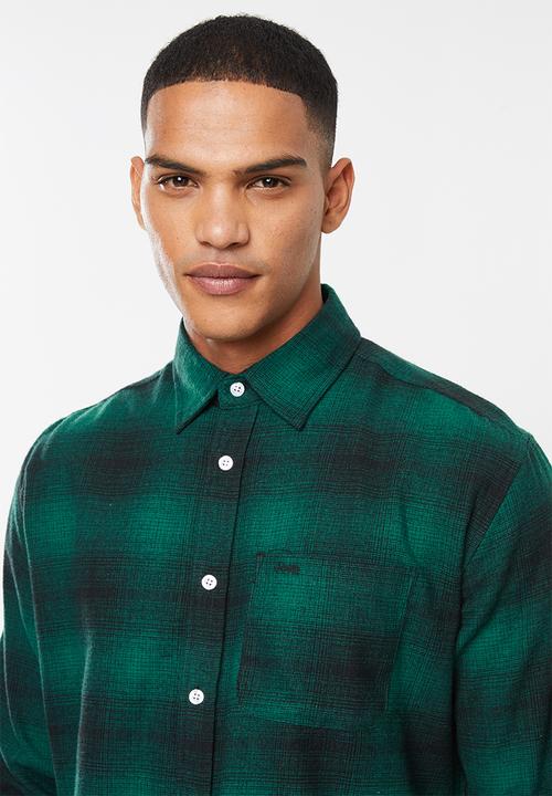 JEEP - Broad check long sleeve shirt - green & black
