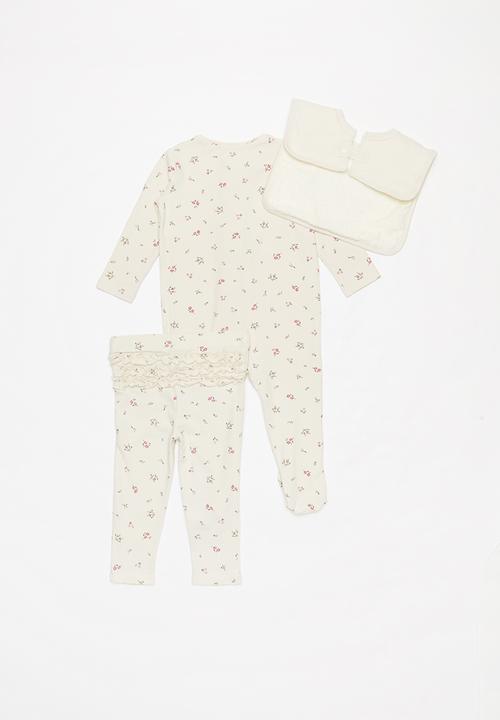 Cotton On - Long sleeve romper, legging & bib - floral fields