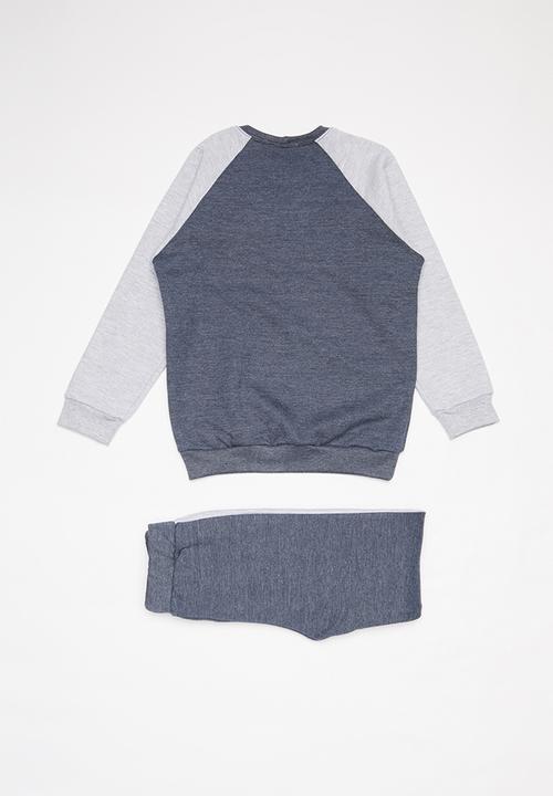Pop Candy - Boys tracksuit set  - blue & grey melange