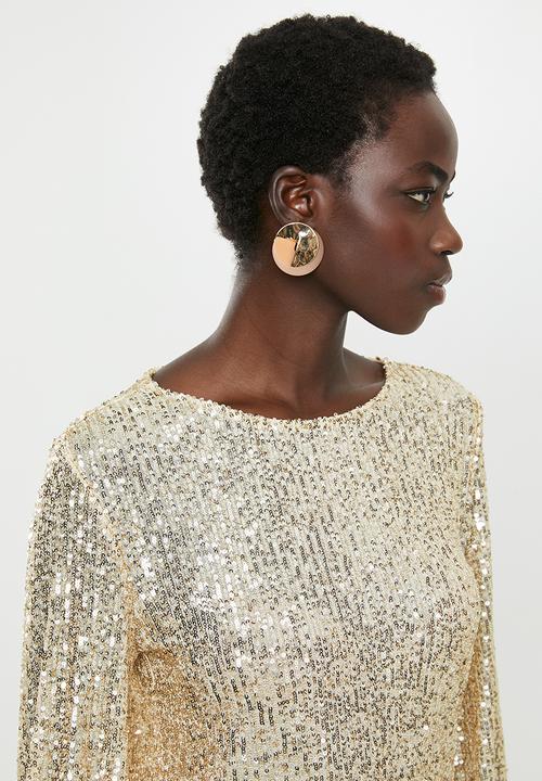 MILLA - Sequin blouse with balloon sleeve - champagne