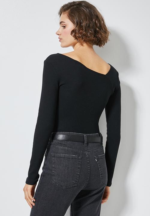 Superbalist - Asymmetric neckline rib top - black
