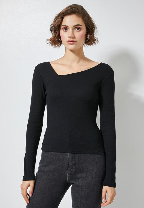 Superbalist - Asymmetric neckline rib top - black