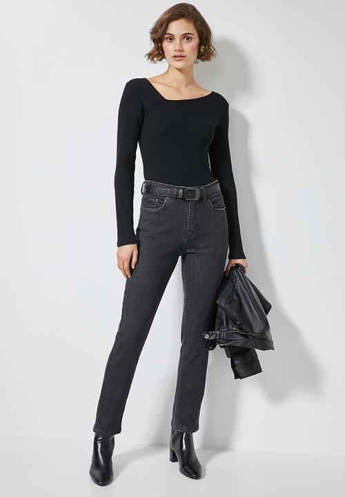 Superbalist - Asymmetric neckline rib top - black