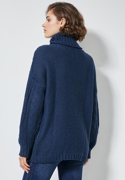 Superbalist - Roll neck cable jumper - navy