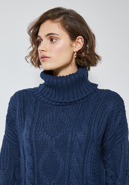 Superbalist - Roll neck cable jumper - navy
