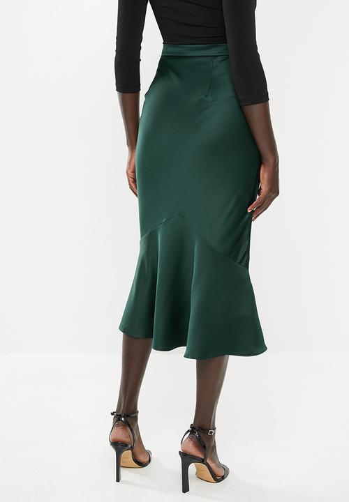 MILLA - Satin bias skirt - green