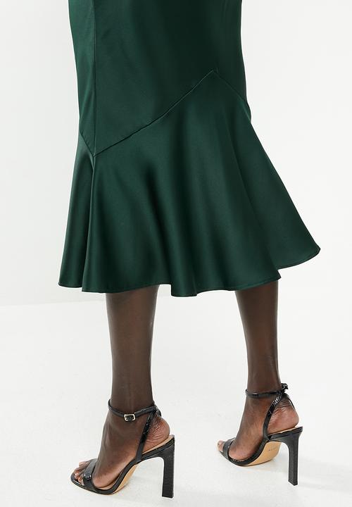 MILLA - Satin bias skirt - green