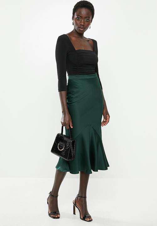 MILLA - Satin bias skirt - green
