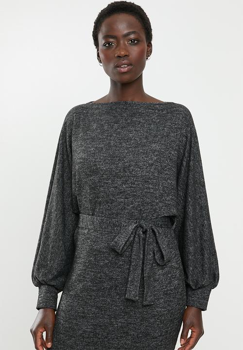 edit - Cut & sew belted midi dress - grey