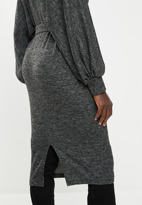 edit - Cut & sew belted midi dress - grey