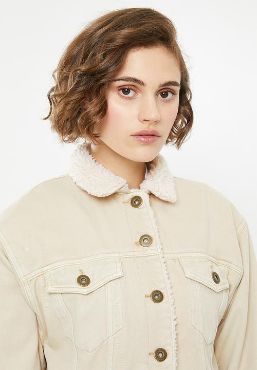 Cotton On - Sherpa denim trucker jacket - honey