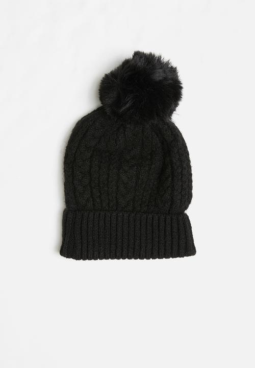 Superbalist - Gemma faux fur pom pom beanie - black