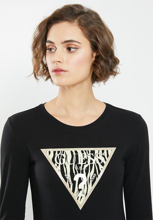 GUESS - Long sleeve zebra logo tee - black