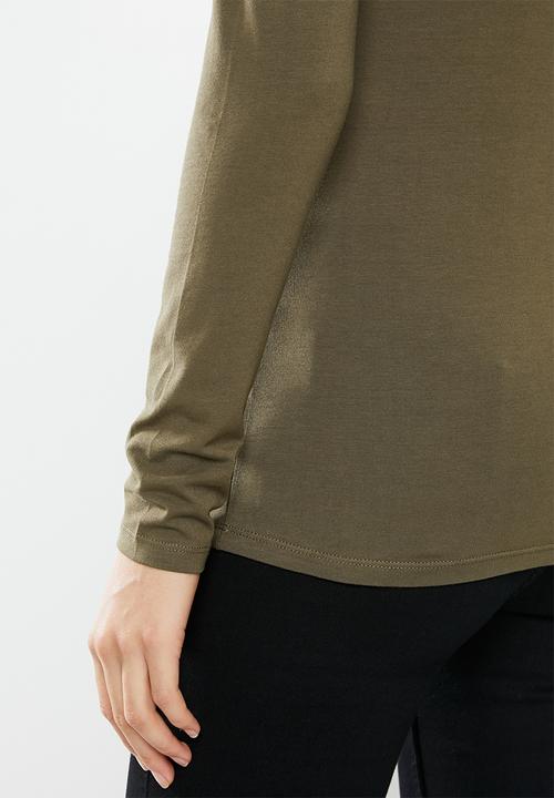 GUESS - Long sleeve pearl logo tee - khaki
