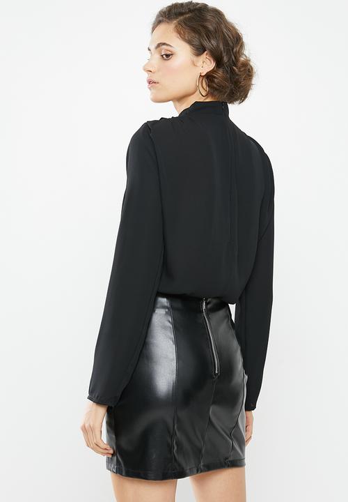 VELVET - Funnel neck bodysuit - black