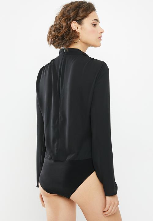 VELVET - Funnel neck bodysuit - black