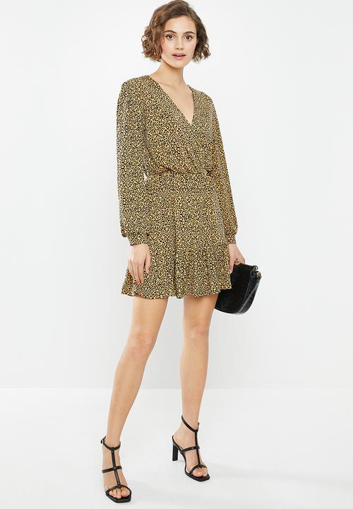 MANGO - Dress moss - beige & black