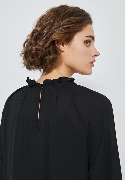 Superbalist - Ruffle neck dropped waist dress - black