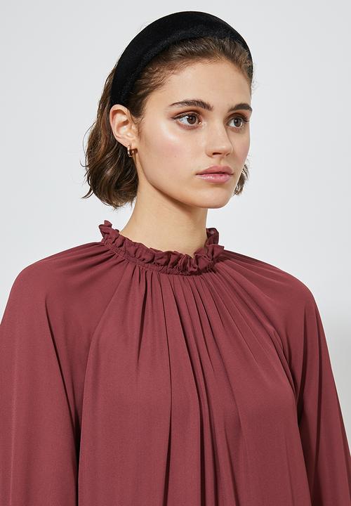 Superbalist - Ruffle neck dropped waist dress - brick