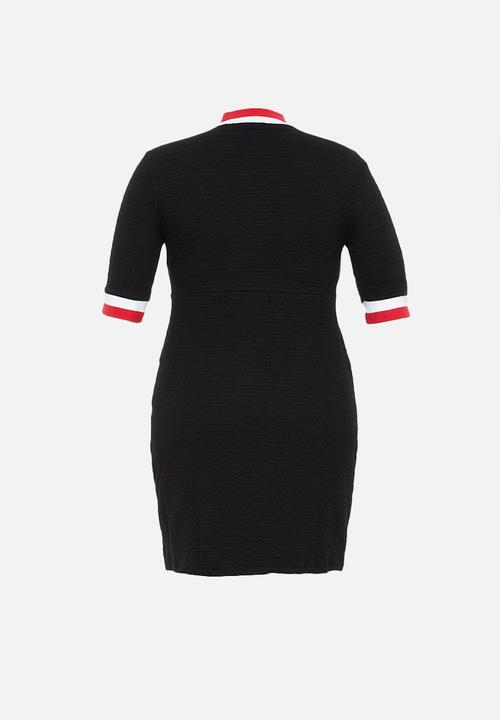 POLO - Plus Monna rib turtle neck dress - black